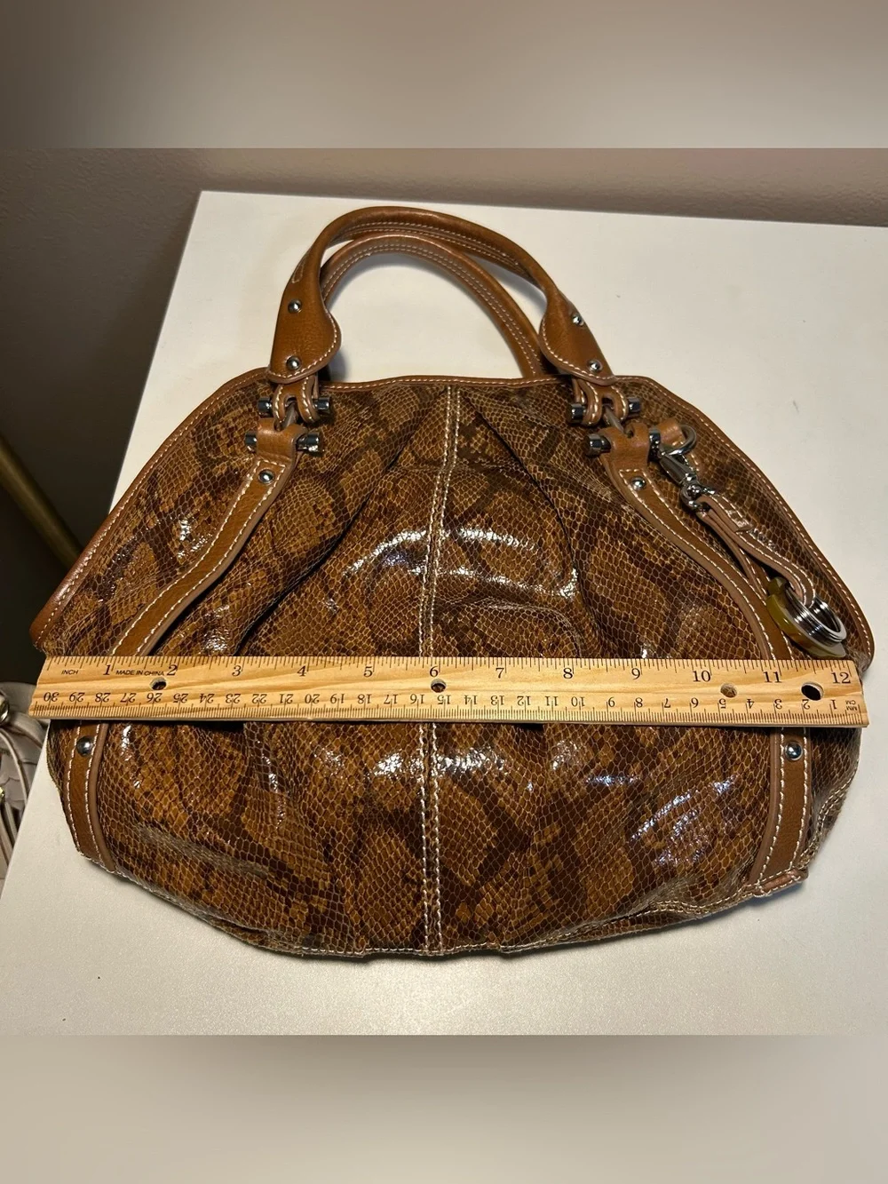 Barr + Barr New York NWT Snakeskin Leather Satchel Crossbody Handbag Purse Brown